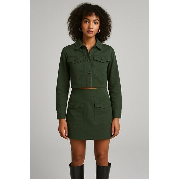 LOFT Dresses & Skirts - LOFT Womens A-line Skirt Size 6 Green Front Pockets Back Zip Fall